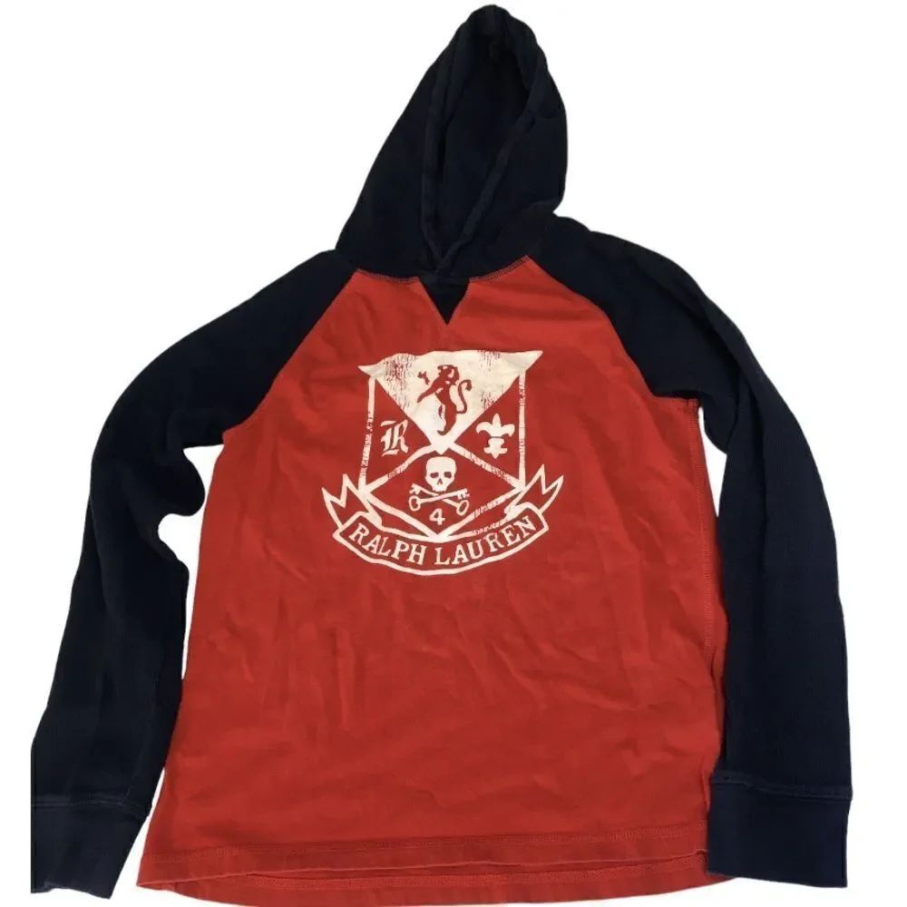 Polo by Ralph Lauren Boys Red and Blue Long Sleeve Hoodie Shirt Size XL (14-16)